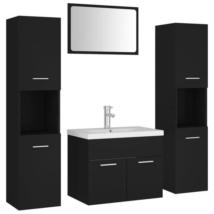 Ensemble de meubles de salle de bain - VIDAXL - Noir - Armoire de rangement - Lavabo encastré - Miroir mural