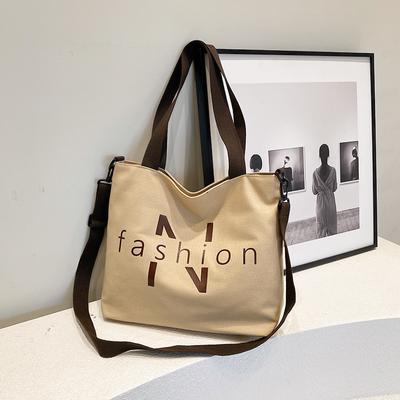 Large Capacity Canvas Solid Letter Tote Bag Versatile Handbag for Commuter Work Student Class Underarm Women's Bag Shopping Bag