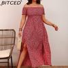 Women's Plus Size Casual Printed Off-Shoulder Strapless Split Dress Long Floral Print Dress