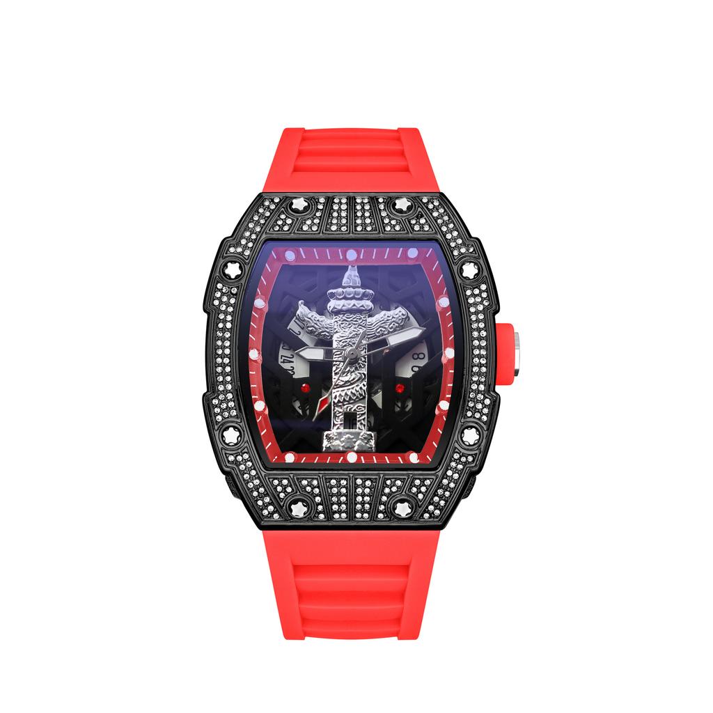 Luxury Diamond-Encrusted Automatic Men'S Watch Trendy Casual Versatile Premium Hollow Quartz Watch