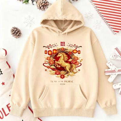 Happy Chinese New Year 2026 Hoodie 2026 Horse New Year Pullover Horse Lover Sweater Autumn and Winter Keep Warm Tracksuit