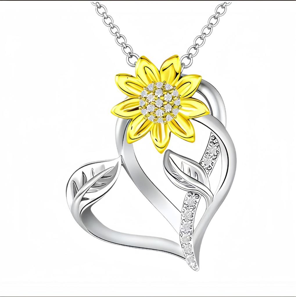 Sunflower Heart-Shaped Zircon Necklace - Women's Spring 2026 Light Luxury Jewelry