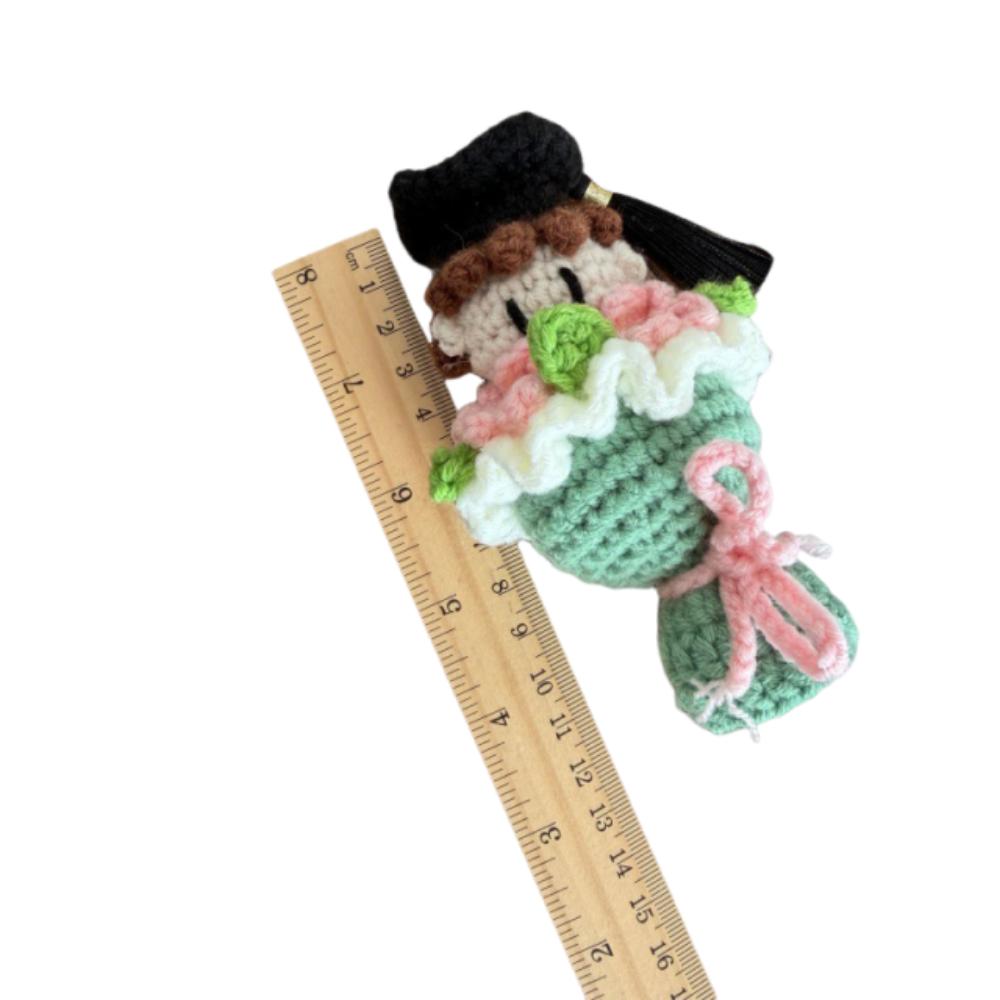 Funny Crochet Bouquet 13cm Doctor Hat Bouquet Doll Handmade Knitted Figures  Graduation Gift