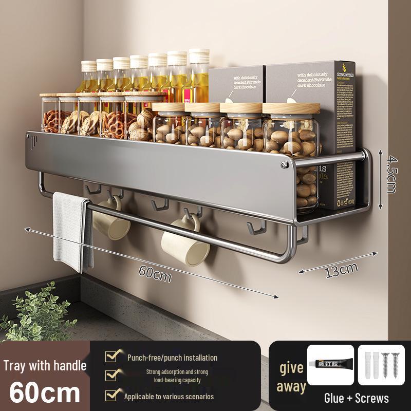 No-Drill Wall-Mounted Kitchen Storage Rack: Multifunctional Holder for Knives, Chopsticks, Pot Lids, and Seasoning Condiments
