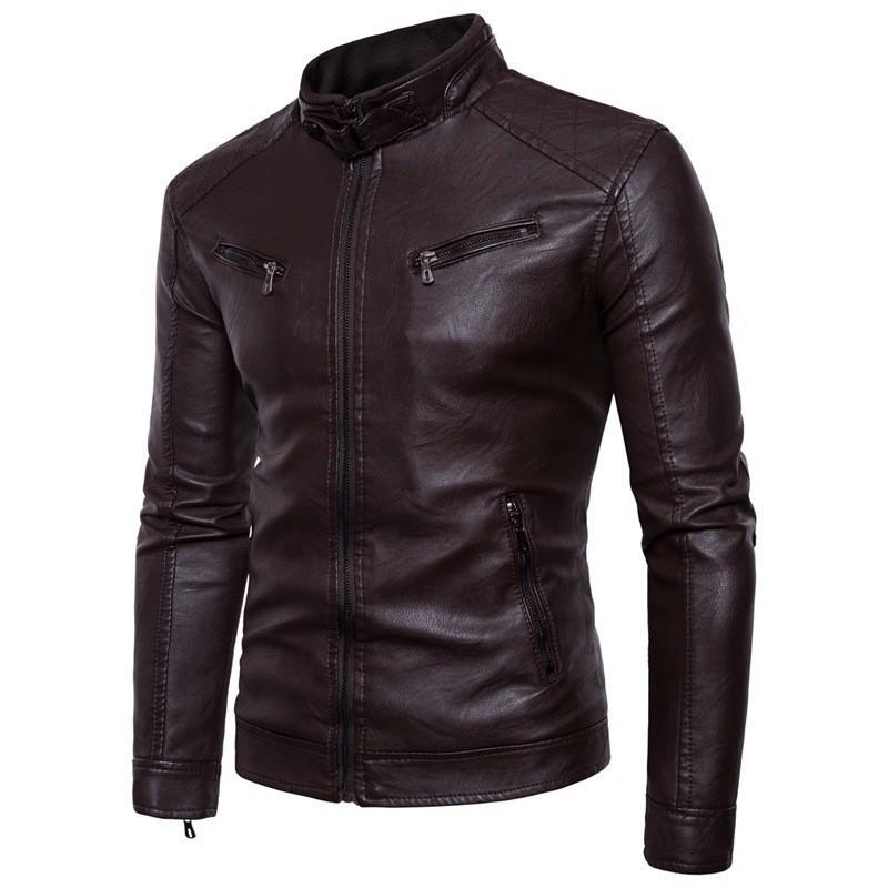 Veste en cuir de moto à col montant pour homme Cross2024: Mode Européenne & Américaine, Cuir Lavé