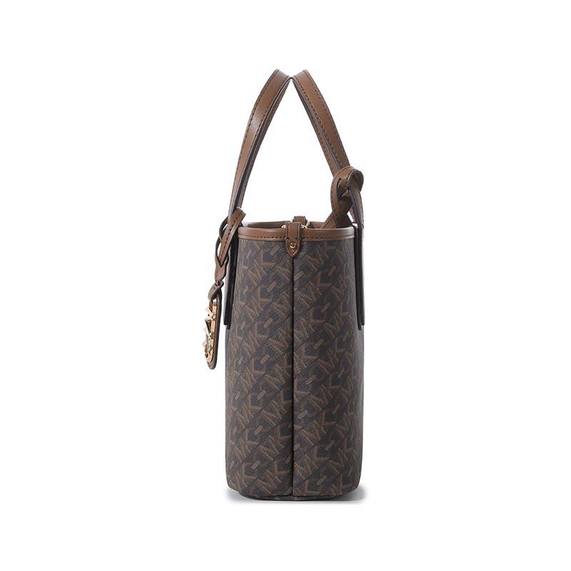 Michael Kors Eliza Series Chain Monogram Faux Leather Tote Bag Women Tote Bags Dark-Brown 30R4GZAT0B-BRN-LUGGAGE