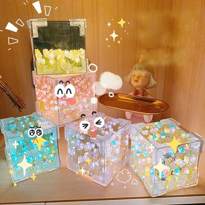Lampe Cubique Miroir Tulipe DIY Veilleuse Tridimensionnelle Pack de Matériaux Artisanat Fait Main Cadeaux d'Anniversaire Veilleuse Tulipe LED
