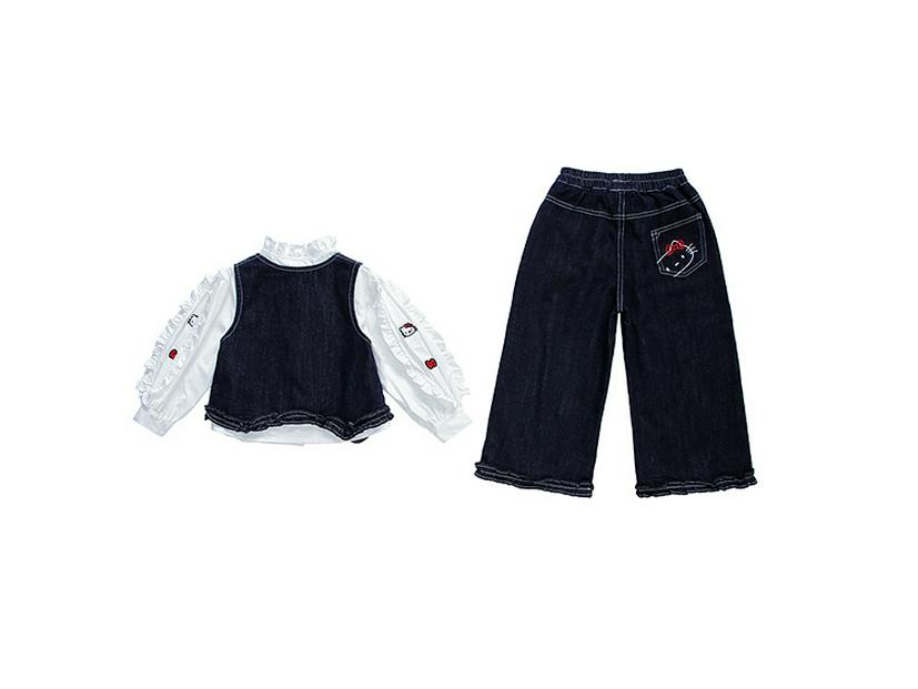 Girls' Cat Embroidered Denim Vest Set - 2025 Autumn Fashion Three-Piece Outfit