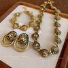 Fashion Exaggerated Design Lion Head Metal Necklace Senior Sense Retro Light Luxury Personality Set Jewelry