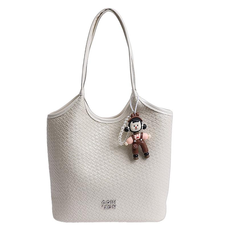 

Handbag Large Capacity Tote Bag New Solid Color Fashion Shoulder Bag Casual Soft Leather Bag no pendant білий