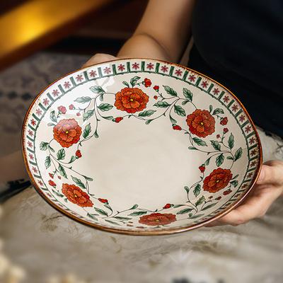 Guofeng Special-Shaped Deep Plate 9-Inch Ceramic Plate High-Value Salad Plate Restaurant Chinese Bowl Export