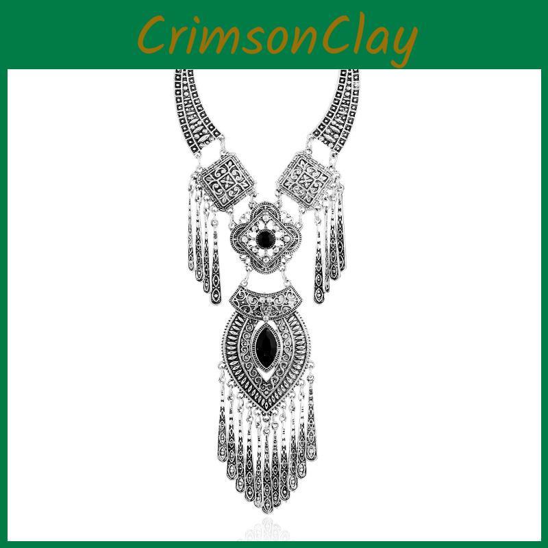 Style Simulation Ethnic Gemstone Decoration Women Necklace With Design Tassel