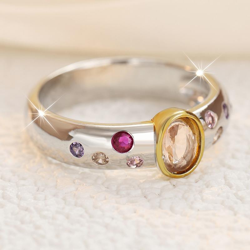 Gorgeous Inlaid Multicolored CZ Women's Ring Classic Two Color Geometry Daily Wear Party Jewelry Anniversary Gift