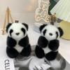 Cute Fluffy Panda Car Keychain Ring Plush Pompon Panda Trinket Key Chain Charm Cute Key Ring On Bag Car Key Pendant Jewelry Gift