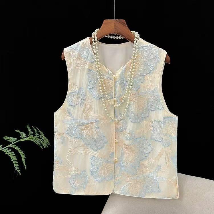 

Жилет без рукавов 2025 вышитый новый жаккардовый жилет на пуговицах топ 3XL (recommended 138-75 kg) светло-синий
