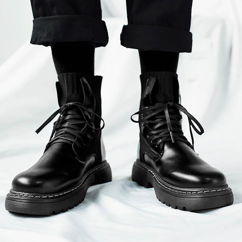 Mode 2024 Stiefel Herren Mode Schwarz Herren Arbeitsstiefel Atmungsaktive Schuhe Mann Bequeme Stiefel Schnürschuhe Herrenschuhe High-Top Sneaker Schuhe