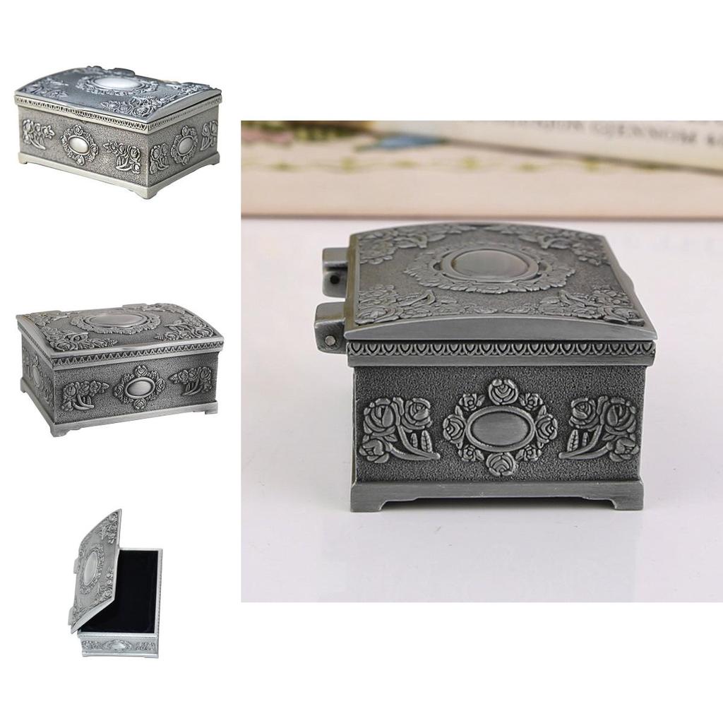 Luxurious Silver Zinc Alloy Jewelry Organizer Box For Rings Earrings And Necklaces