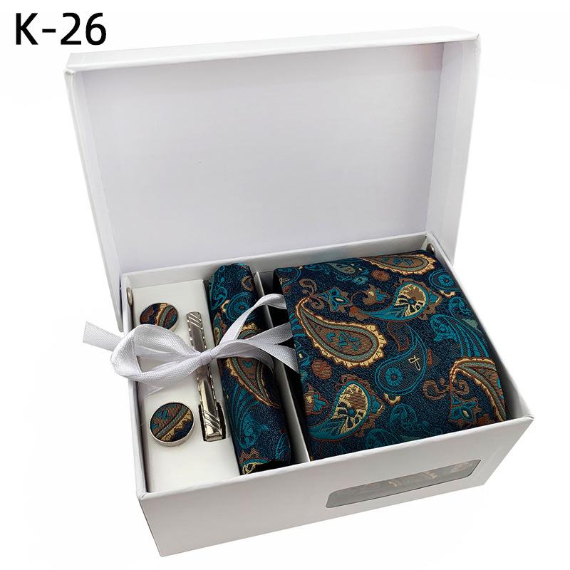 Herren Krawatte Geschenkbox 6-teiliges Set Krawatte Einstecktuch Schal Manschettenknöpfe