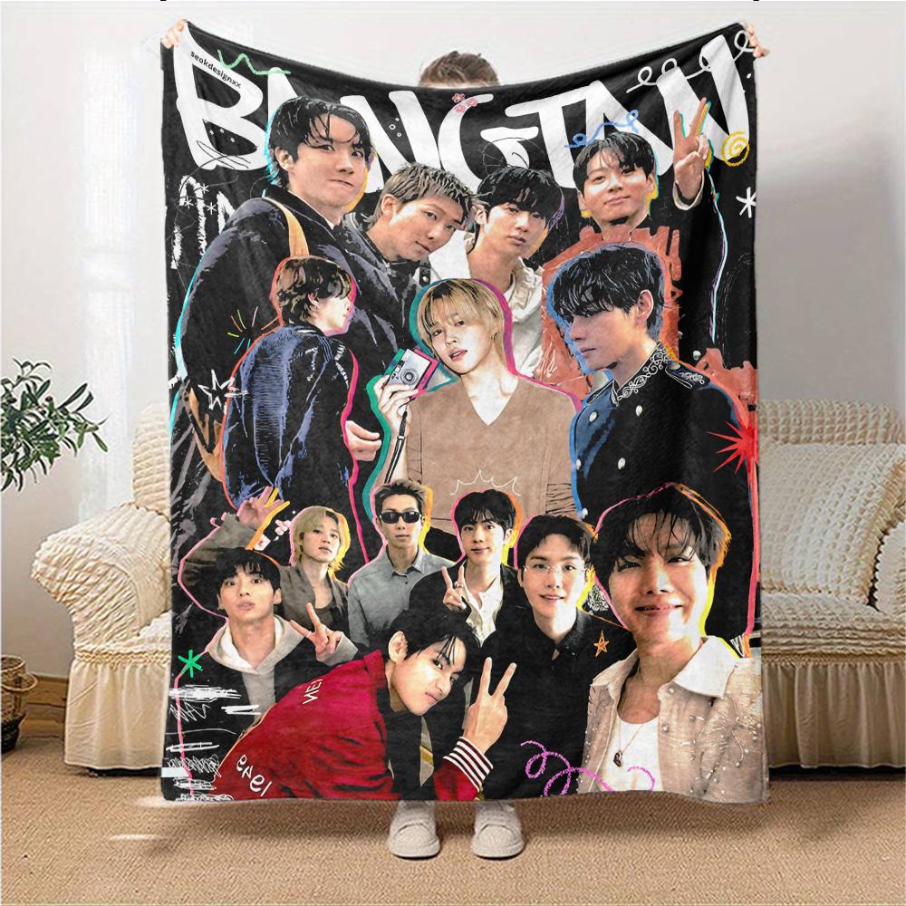 1Pc Bangtan Boys Star Collage Blanket Soft Throw Blanket For Home Bedroom Bed Sofa Travel Office Solid Christmas Blanket
