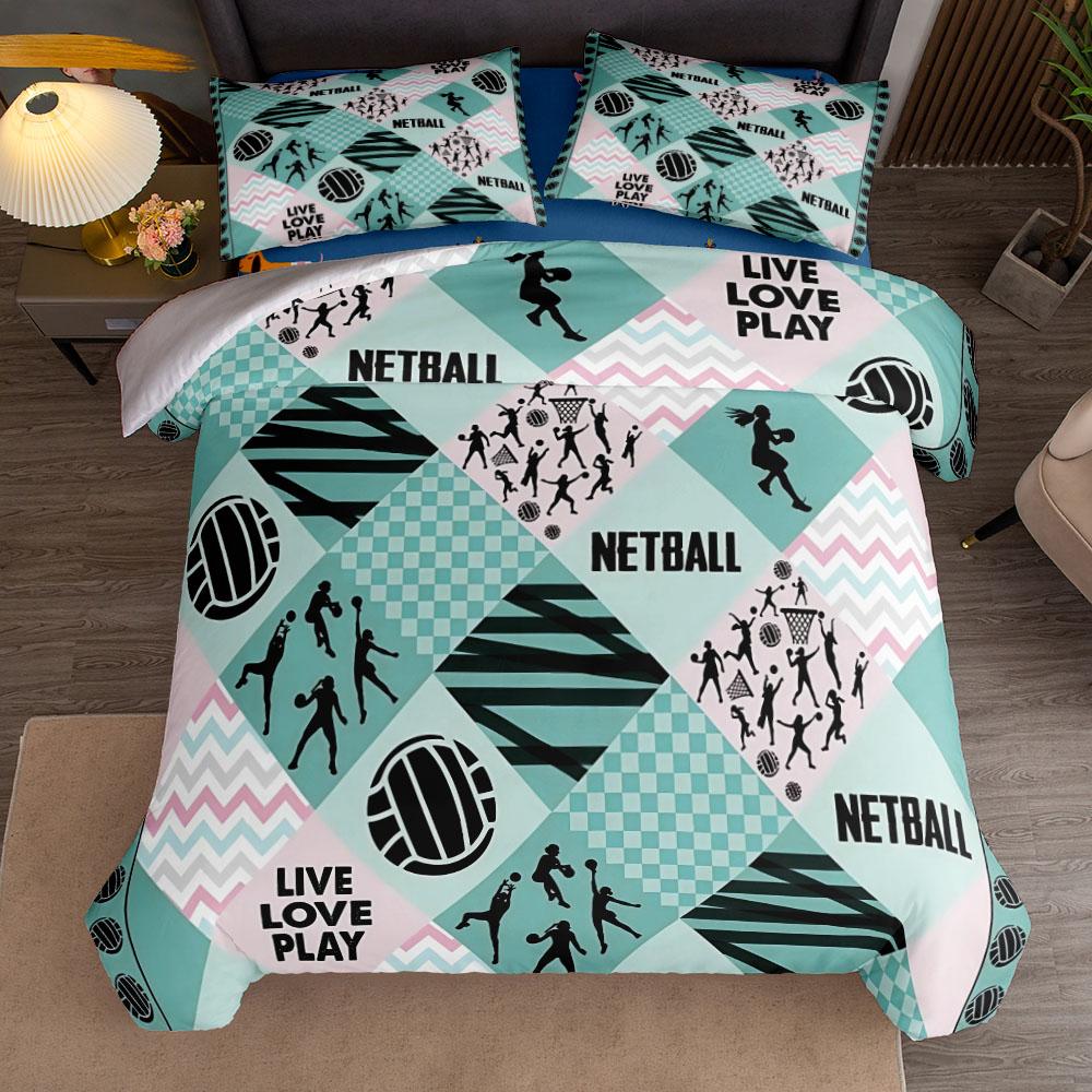 Love Play Netball Boys Duvet Cover Set King Queen Double Full Twin Single Size Teal Bed Linen Set