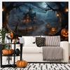 Spooky Halloween Haunted House Tapestry Moon & Pumpkin Wall Hanging for Living Room Party Home Decor Room Decoration
