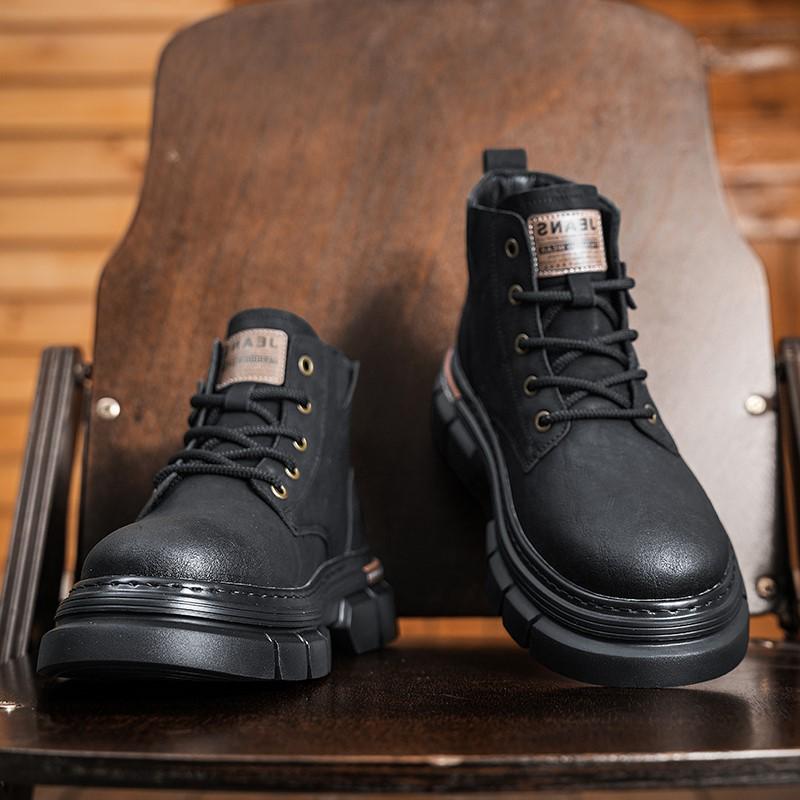 Men's 2024 Autumn/Winter High-Top Martin Boots - British-Style, Thick-Soled, Retro Work Boots with Soft Leather and Sole.