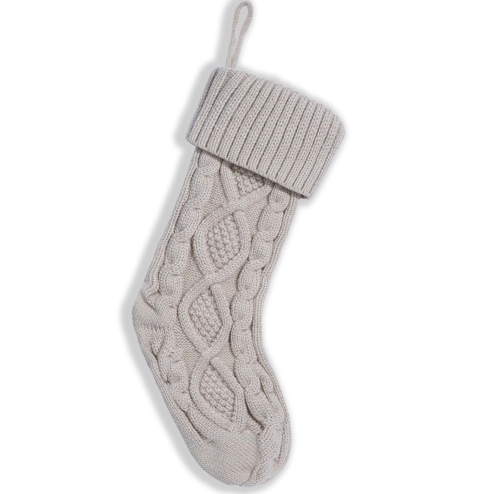 Cross-border Knitted Wool Christmas Stockings & Tree Ornaments - Large Diamond Pattern Candy Gift Bags серый