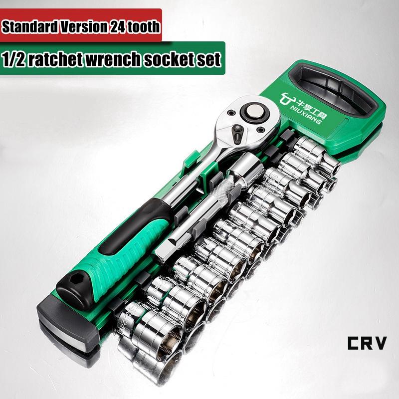 Drive Socket Set 1/4"-3/8"-1/2",CR-V Metric and Imperial Sockets with Quick-Release Ratchet Wrench,pro model 72 teeth, Sockets