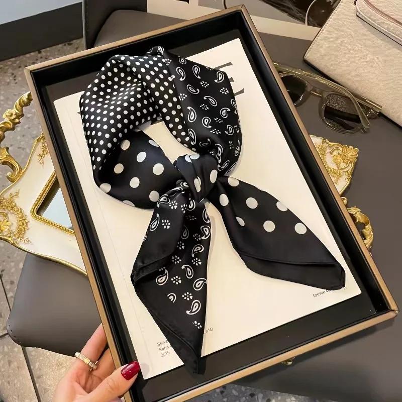 Luxury Brand Women Leopard Print Square Hijab Scarf Soft Satin Silk-like Small Neck Scarf Stylish Casual Headscarf