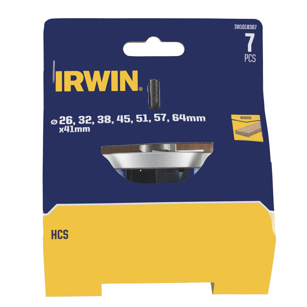 Irwin Otwornice Do Drewna Hcs 26, 32, 38, 45, 51, 57 I 64Mm X 41Mm Do Drewna Z Trzpieniem Mocującym