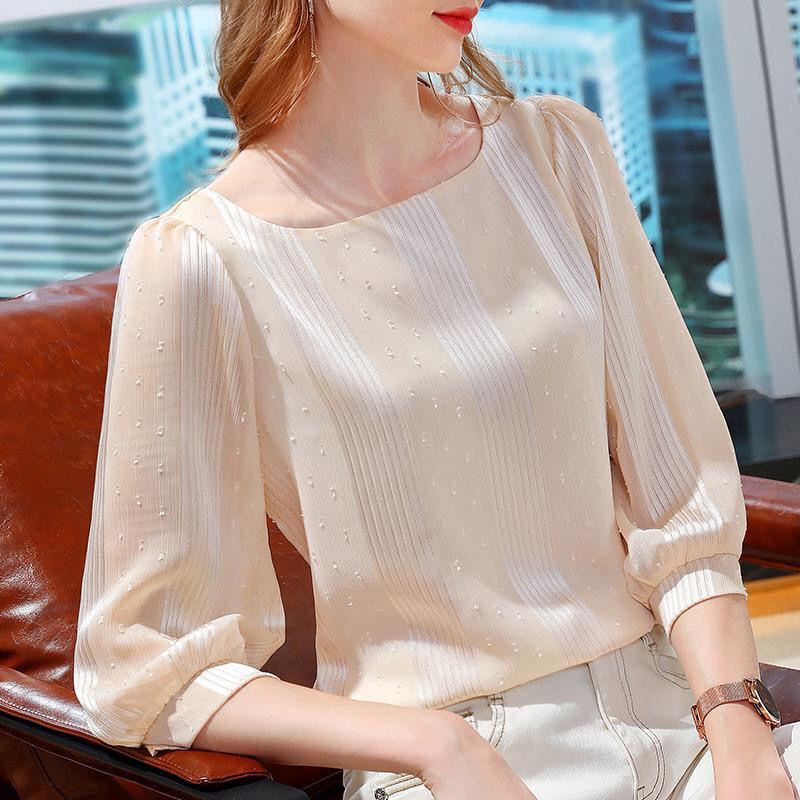 Chiffon Women's Spring Collection Women's Seven Quarter Sleeved Small Shirt French Square Collar Top