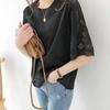 Damen Casual T-Shirt Rundhalsausschnitt Hohle Spitzennähte Halbarm Pullover Tops Einfarbig Lockere Passform Sommer Tops