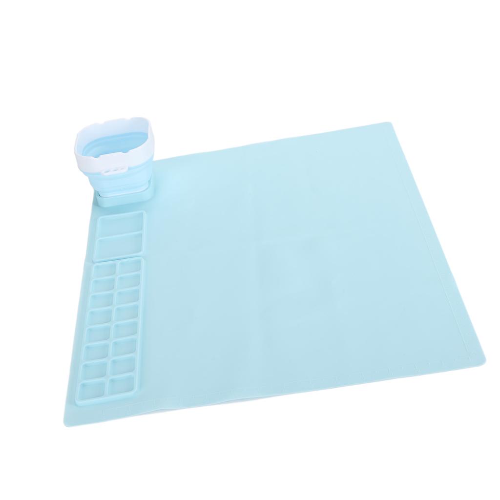 Silicone Painting Mat with Water Cup Washable Protruding Scale Line Silicone Art Mat for Children DIY Clay