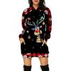 Women‘s Round Neck Long Sleeve Loose Fit Hoodie Dress 3D Print Casual Gown