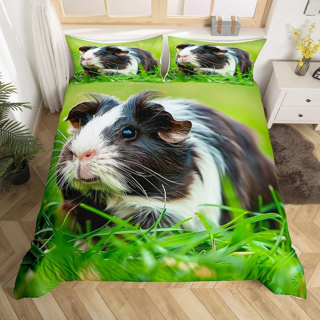 Caroon Guinea Pig Duvet Cover Twin Queen Size For Teen Girls Snow Natural Guinea Pig Bedding Set,Kawaii Animlas Comforter Cover