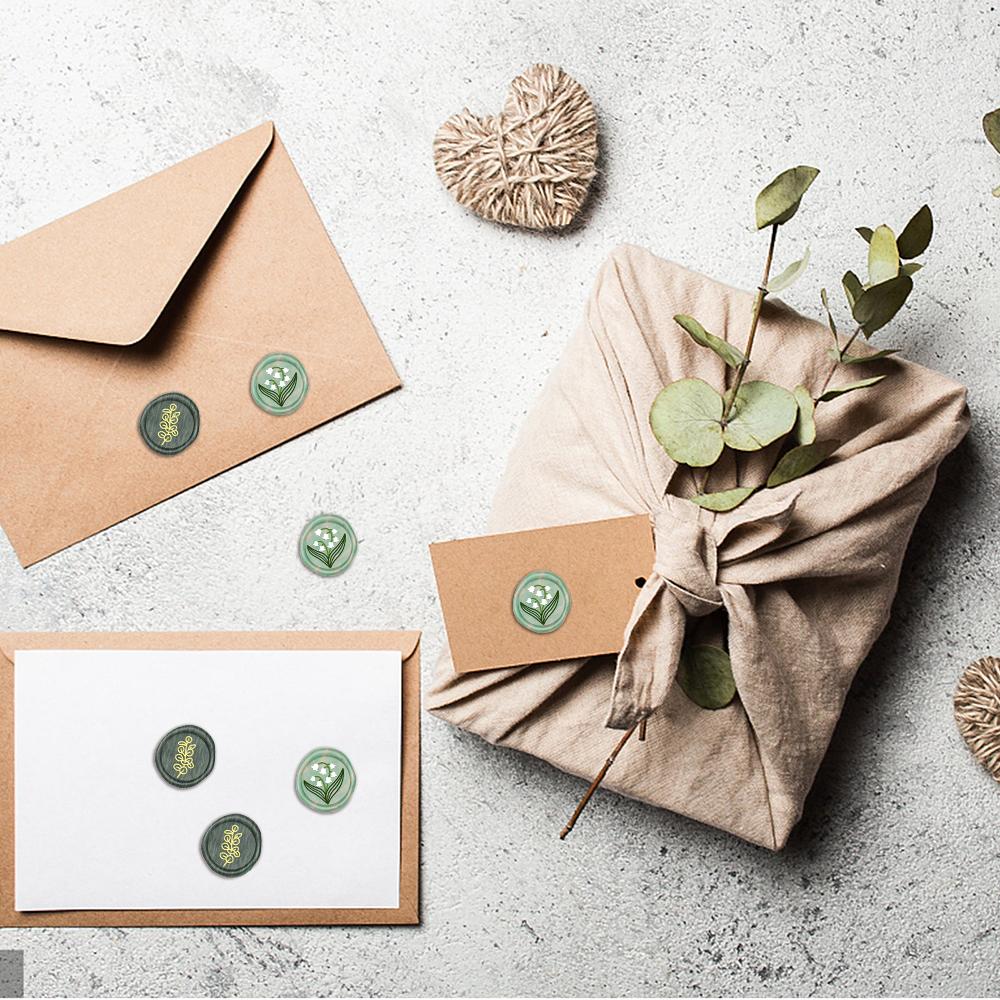 15mm 2 Sides Mini Brass Sealing Stamp Bellflower Eucalyptus Leaves Pattern Brass Column Gun Sealing Wax Stamps for Envelope