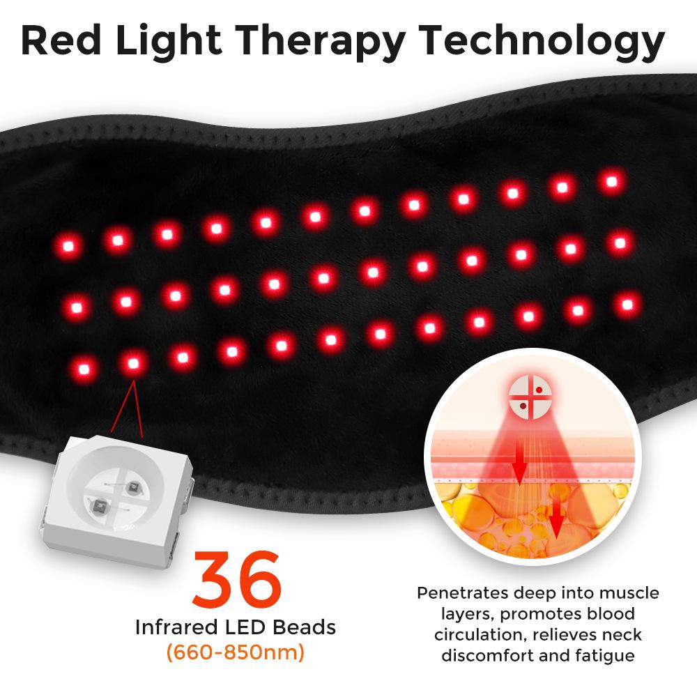 Red Light Heating Neck & Wrist Support with Vibration Massage – 660/850nm Therapy Heat Pack.