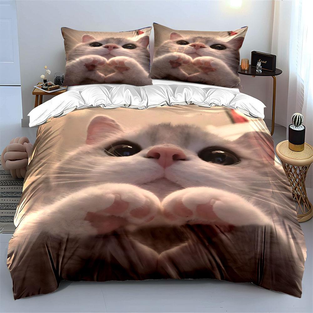 Cat Forming Heart Gesture Printed Duvet Cover Set1 Duvet Cover+2 Pillowcasemulti Size Bedroom Bedding Decor Luxury Gifts