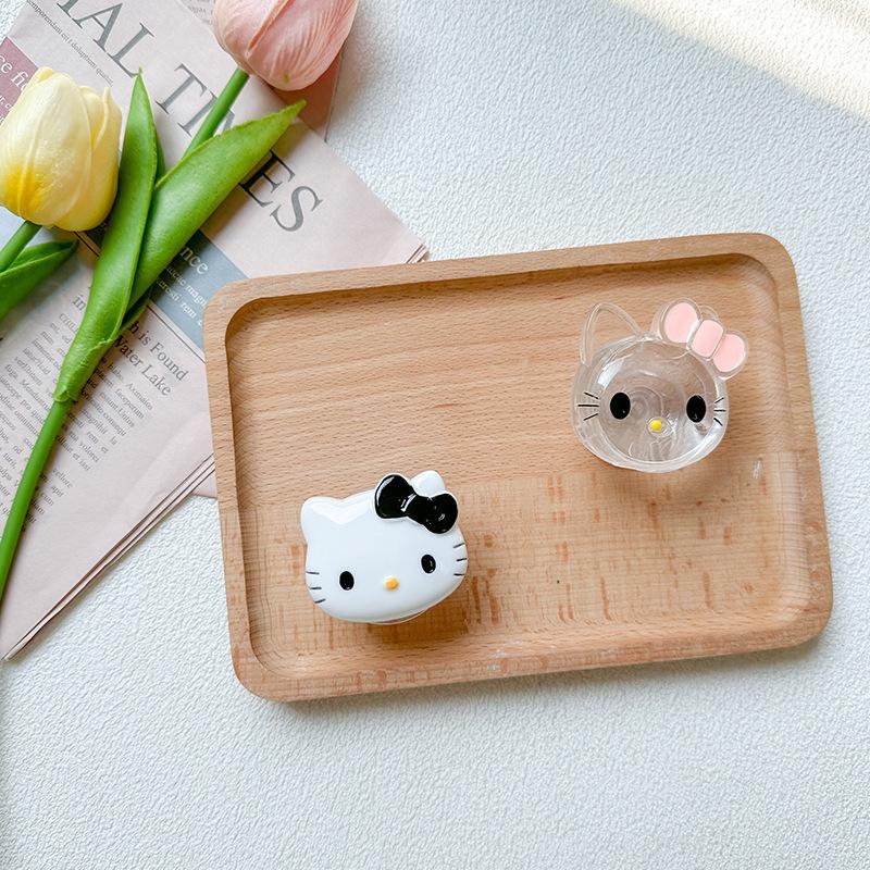 Mobile Phone Airbag Holder, Transparent Cat Bow, Black Pink Paste Type, Retractable Back Sticker, Desktop Watching Dramas