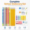 Back to School HB Pencil Stationery Set with 10 Pencils, Slide Eraser & 6 Cute Pencil Caps | School Supplies Kit