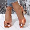 Fashion Comemore High-heeled Sandals Fashion Mesh Rhinestone Fish Mouth Summer Shoes for Women Large Size Side Hollow Roman Sandales