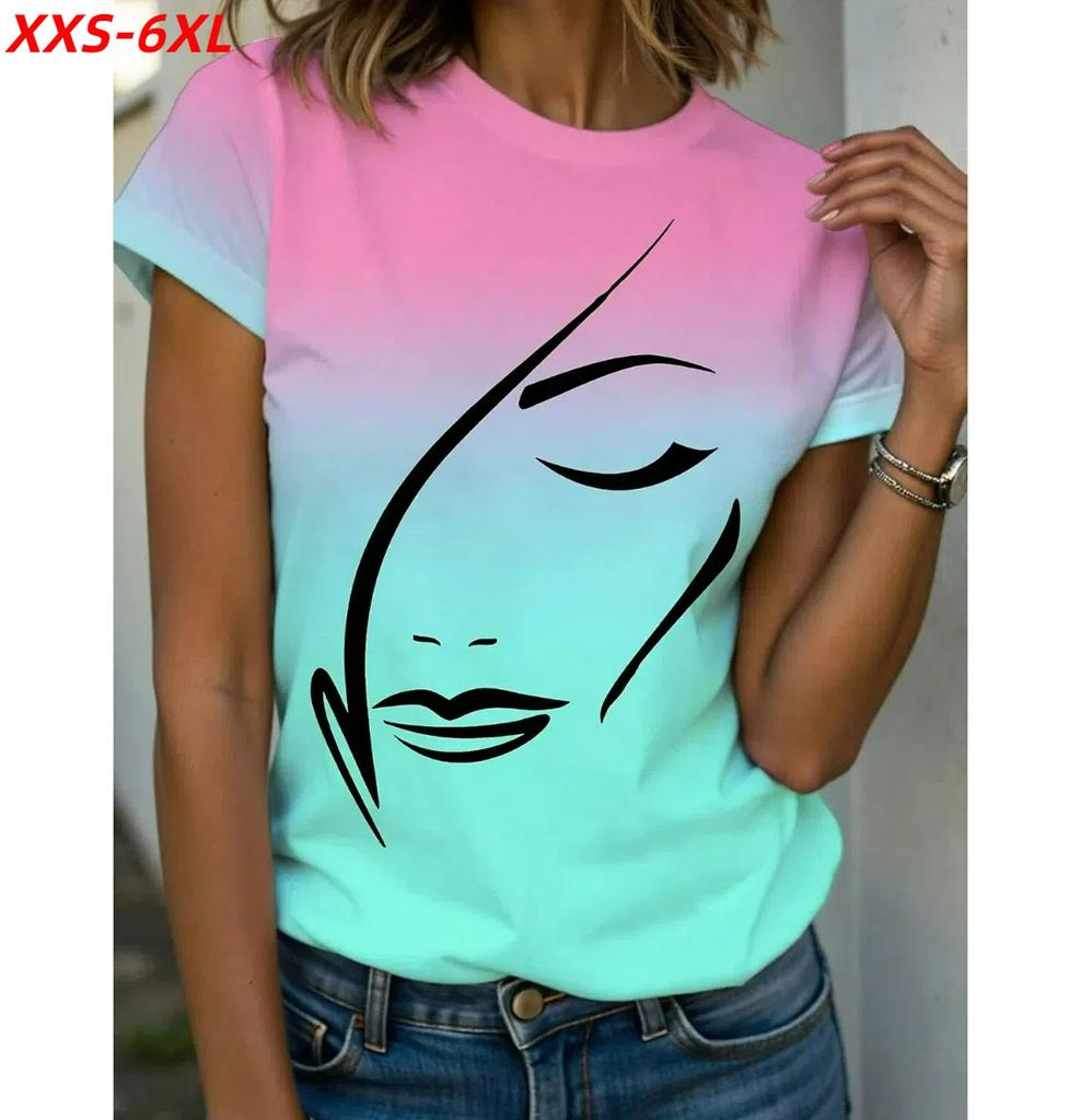 XXS-6XL Plus Size Summer Women's T-shirt Casual Loose Short Sleeve T-shirt Printed Vintage Tops Tees Streetwear Pullover