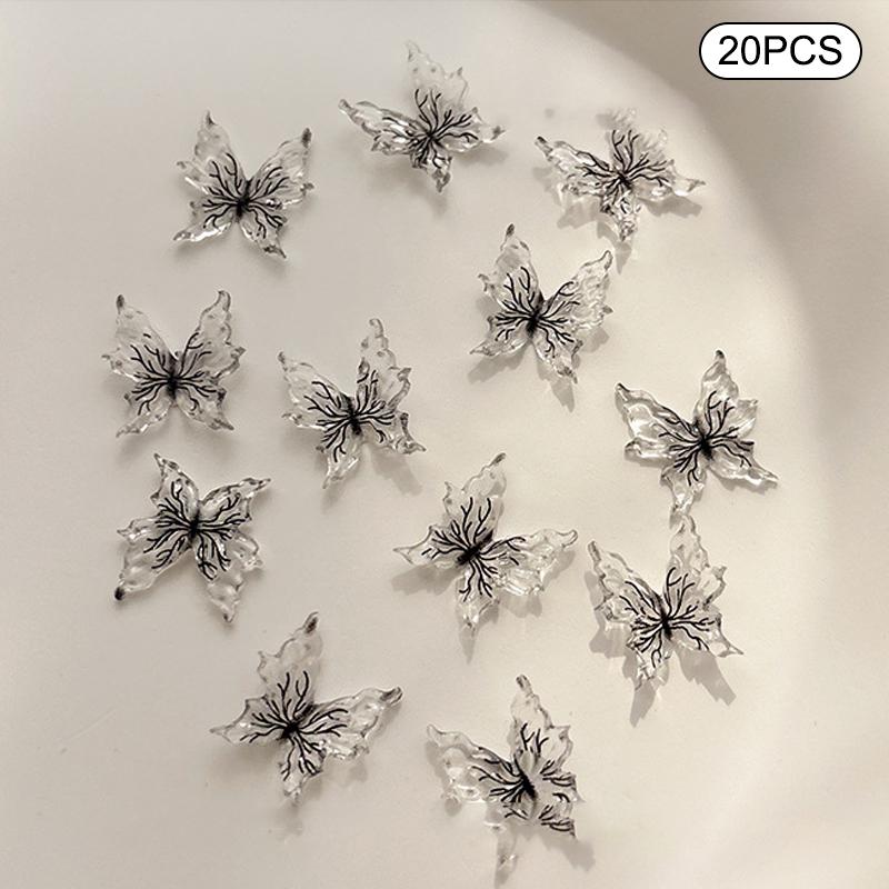 

20 шт. Аксессуар для ногтей «Бабочка», меняющий цвет при низких температурах, 3D, градиентный цвет, бабочка, накладные ногти, декор из смолы, сверло 1.3