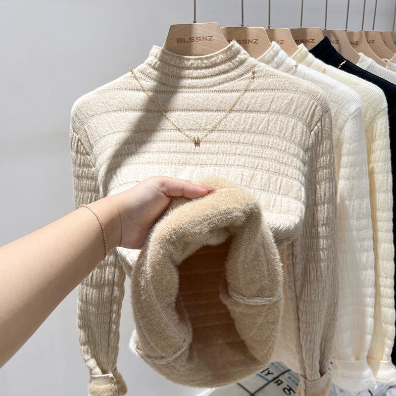 Jednoczęściowy sweter z futra norki dla kobiet połączony z jesienno-zimowym półwysokim dekoltem i codziennym swetrem z dzianiny aksamitnej