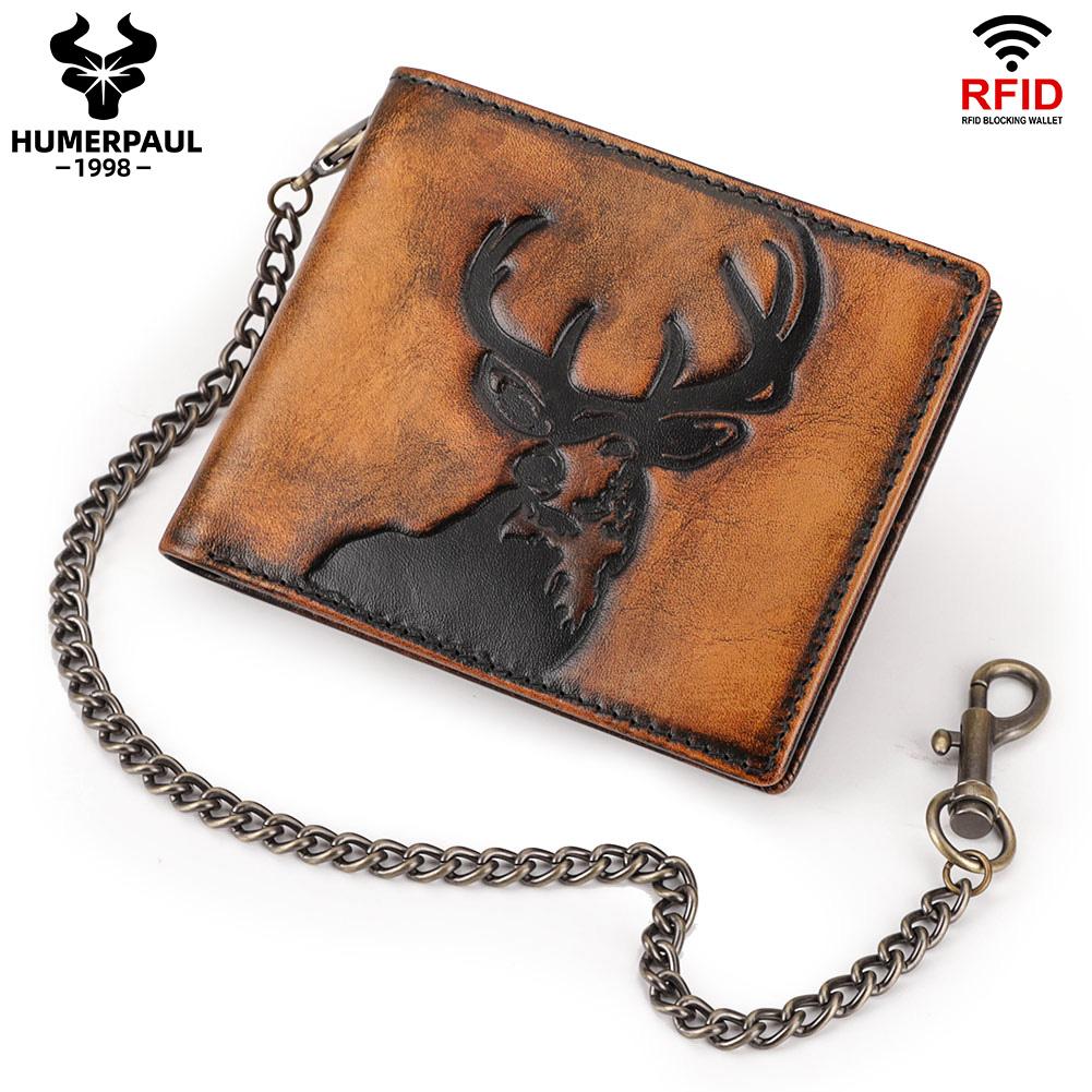 

Men leather wallet pattern coin purse RFID anti-theft brush with chain large-capacity multi-function bag коричневий