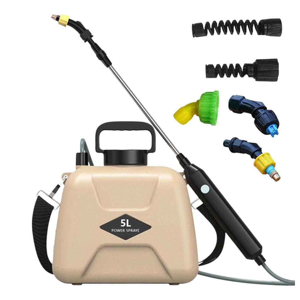 5L Battery Powered Sprayer with 3 Mist Nozzles Rechargeable Retractable Wand Garden Sprayer with Shoulder Strap for Gardening