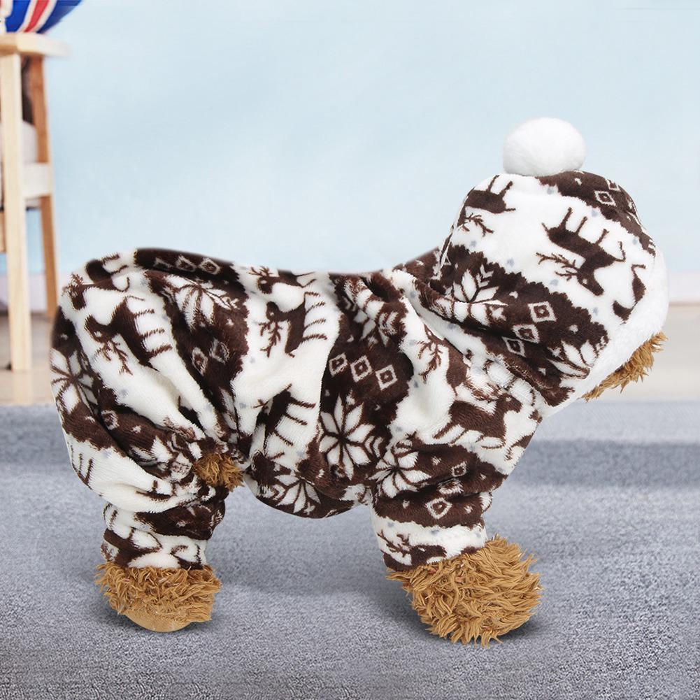 Plush Coffee Deer Autumn Winter Four Feet Pet Hoodies Clothes Warm Pajamas Clothing for Dogs Cats