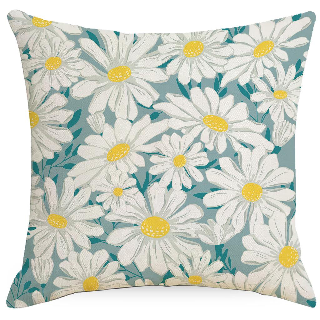 Spring and Summer Daisy Flowers Pillowcase Linen Printed Bedside Pillow Decoration Pillow