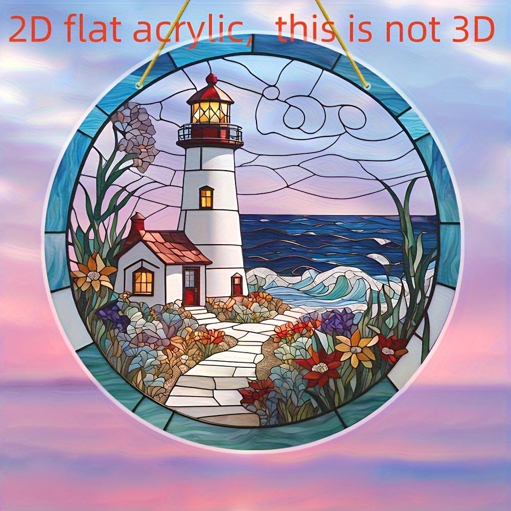 

Bay Lighthouse Sunrise Sunset Stained Art Window Decor, Sun Catcher, Sunshade, Best Gift for Family, Acrylic Round Garland Sign 20*20cm