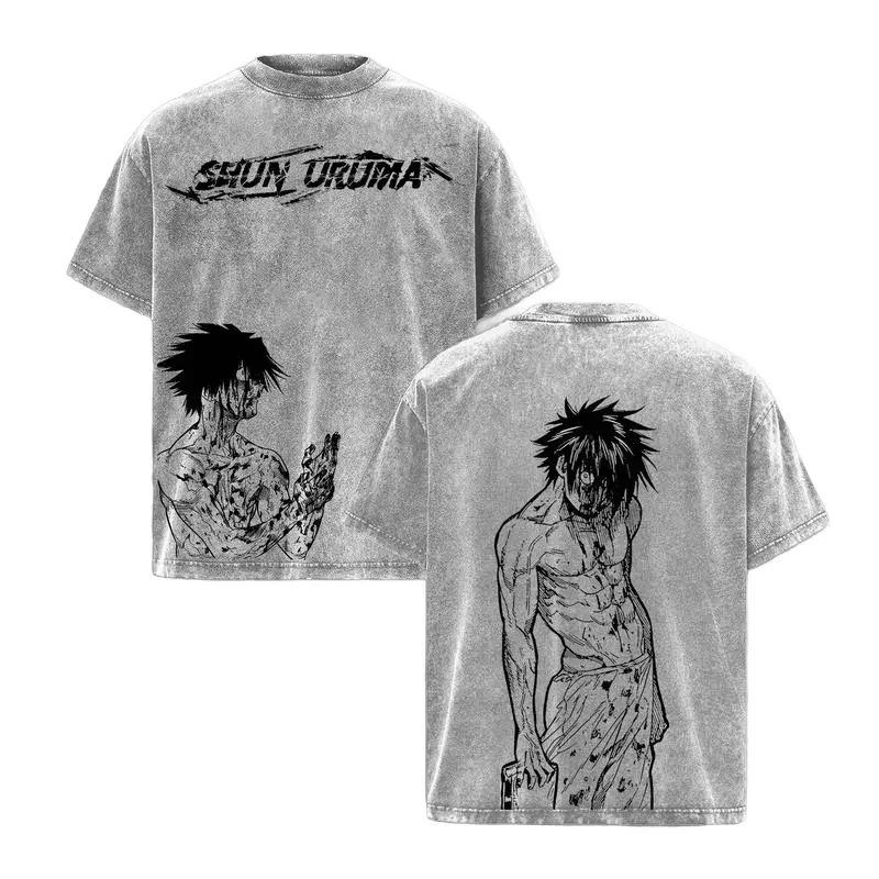 

Japanese Anime Shun Uruma T-shirt Men Women Clothing Vintage Washed Oversized T Shirt Summer Short Sleeve Cotton Tees Tops S чёрный
